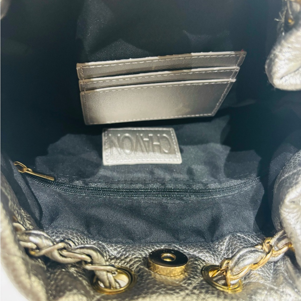Quilted Metallic Silver Drawstring Backpack - Picture 9 of 10